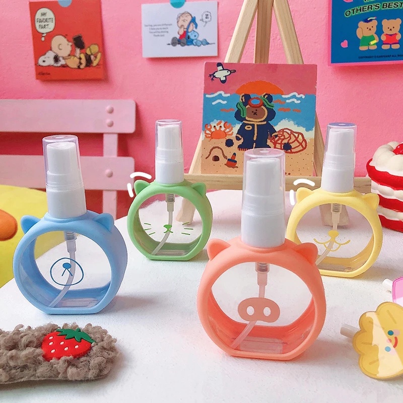 Bình xịt cồn khử trùng mini 55ml hình mèo hoạt hình dễ thương có thể làm đầy lại tiện lợi