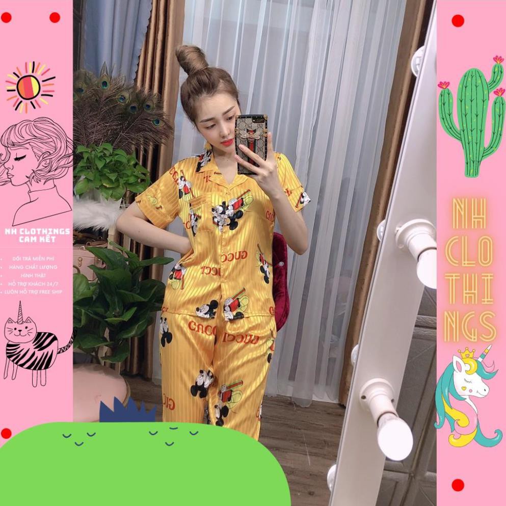 Bộ đồ ngủ, đồ bộ Pijama lụa nữ mặc nhà gấm lụa quần lửng tay ngắn freesize NH CLOTHINGS