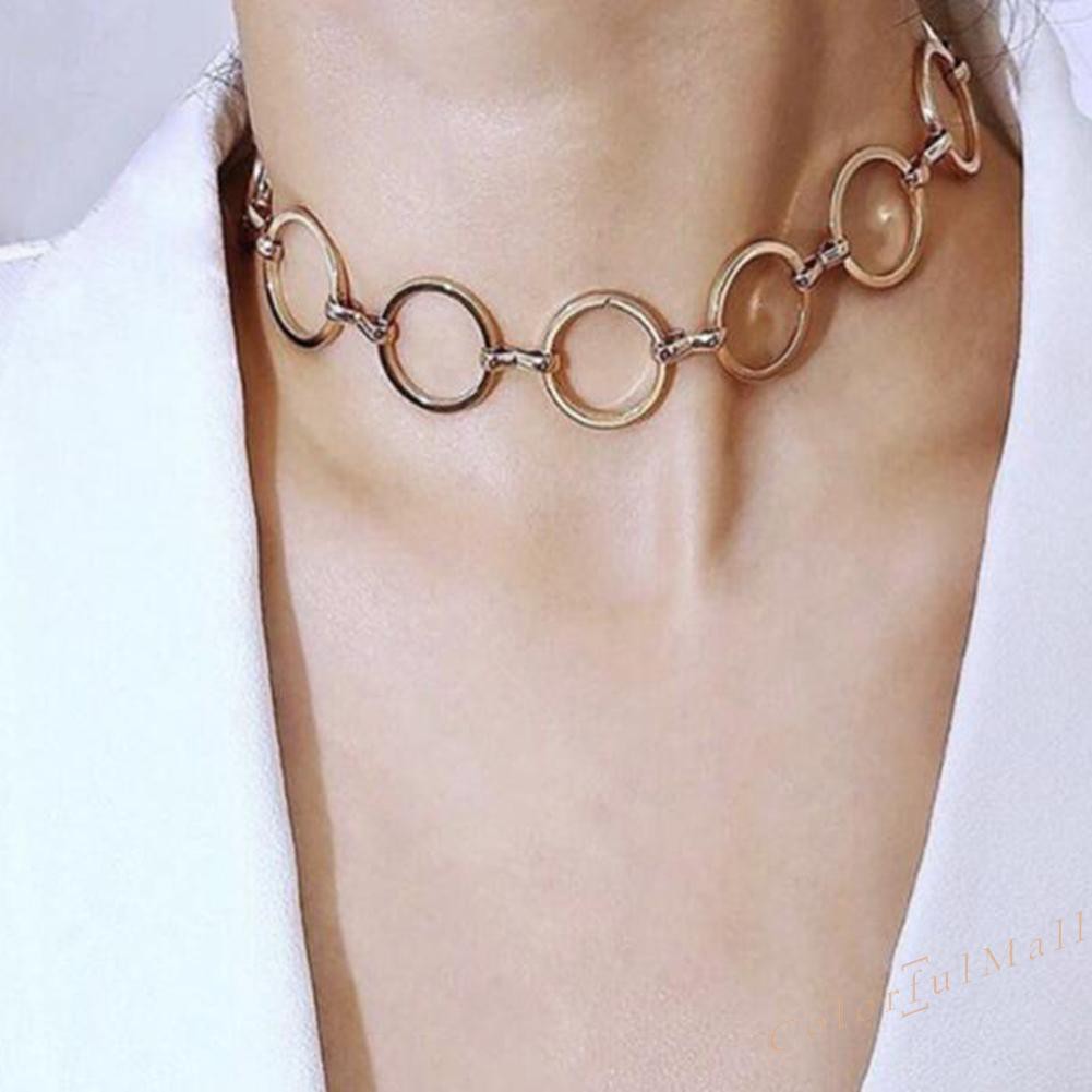 Punk Style Necklace Women Geometric Circle Retro Thick Neck Chains Jewelry