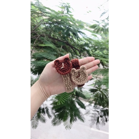 Đồng hồ len handmade mặt gấu kute - vòng đôi bằng len