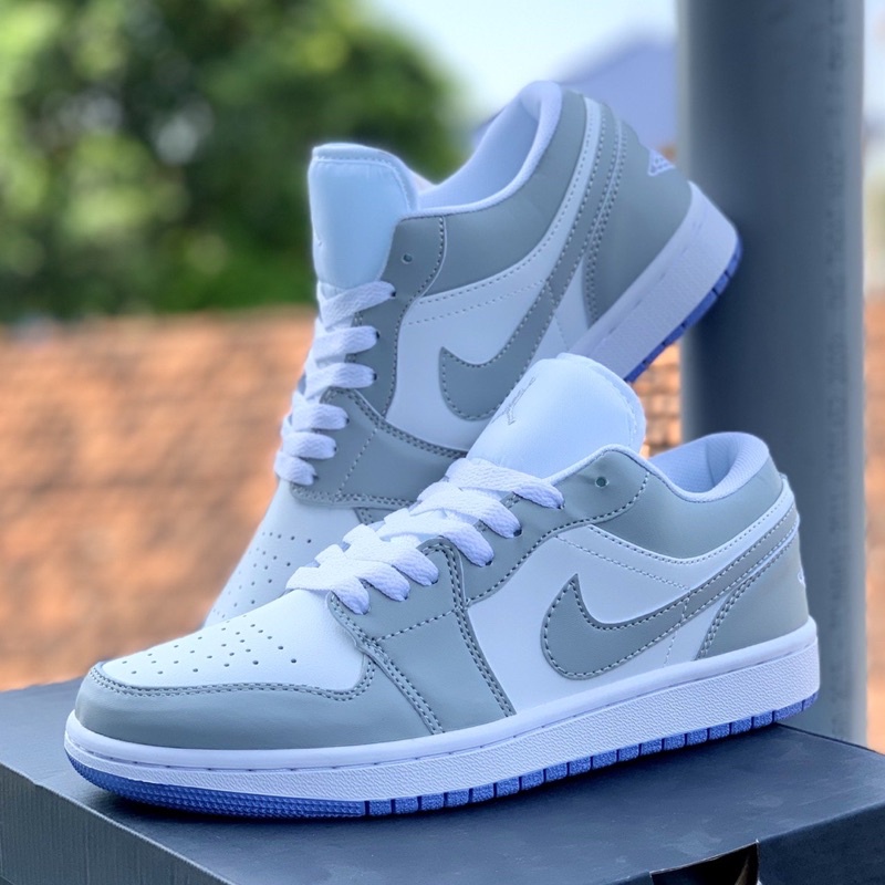 Giày jordan xám đế xanh, Jordan 1 cổ thấp màu xám đế xanh nam nữ, Giày JD air xám xanh bản đẹp dễ phối đồ