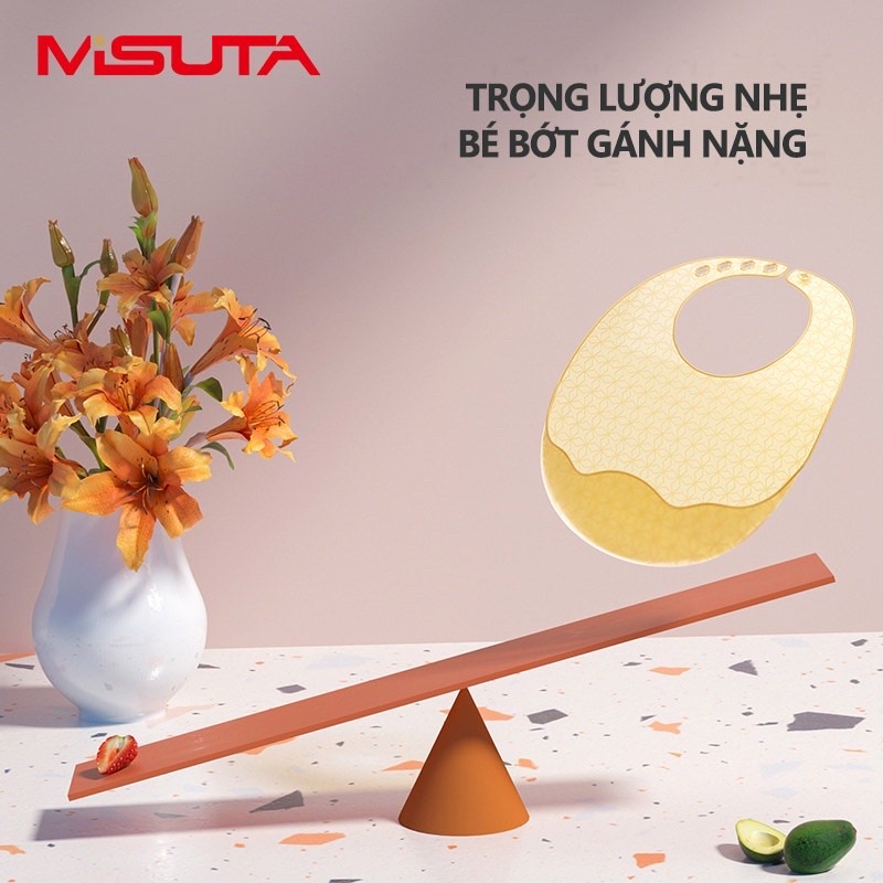 Yếm ăn dặm silicon Misuta siêu mỏng, mềm nhẹ không gây vướng cổ cho bé