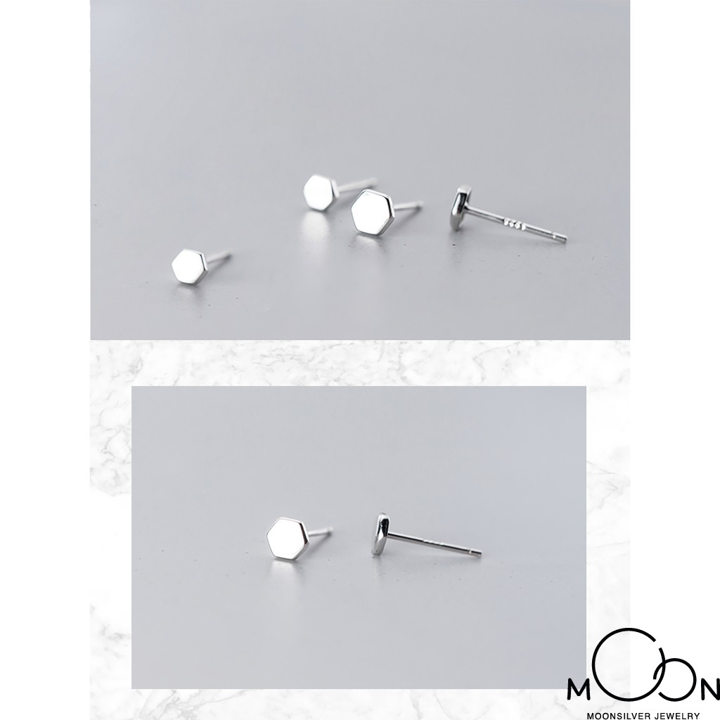 Khuyên tai bạc bông tai bạc nữ hình lục giác lục lăng đơn giản cá tính đẹp moonsilver