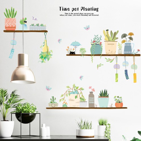 [FREE_SHIP] Decal dán tường Kệ lọ cây trang trí - Tranh dán tường giỏ cây trang trí siêu đáng yêu