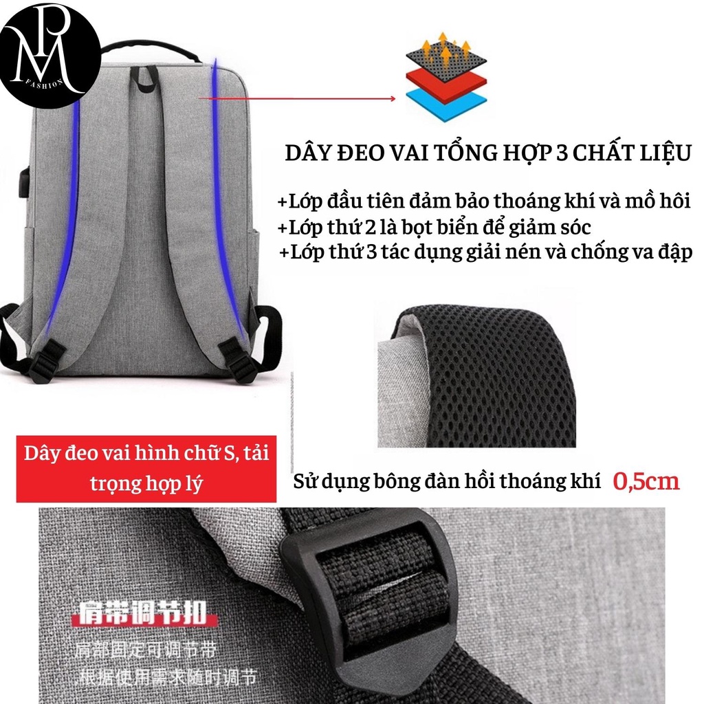 Balo laptop nam nữ 15 6 inch chống sốc, túi đựng máy tính rẻ đẹp thời trang có cổng sạc USB LT312