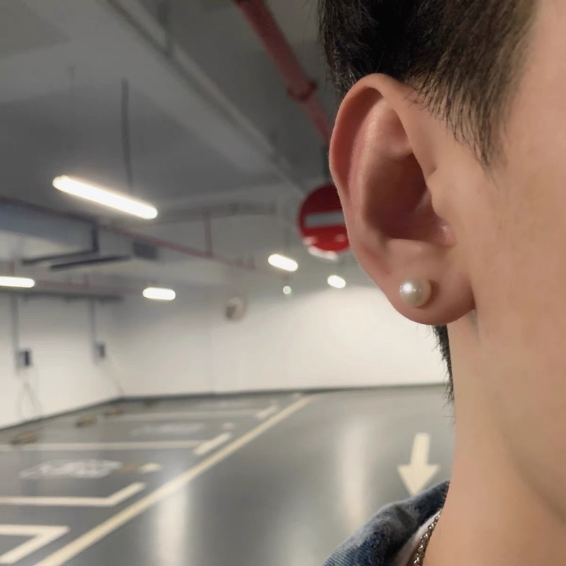Khuyên tai hạt trai thép titan không gỉ dành cho nam và nữ phong cách Hiphop Rapper Đường phố