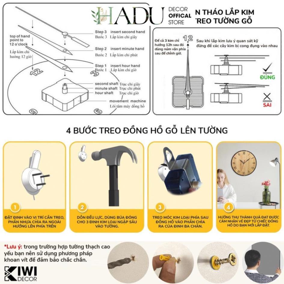 Đồng Hồ Gỗ Treo Tường Kim Trôi Độc Đáo Decor Vintage Thiết Kế Tối Giản Hiện Đại - HaduDecor