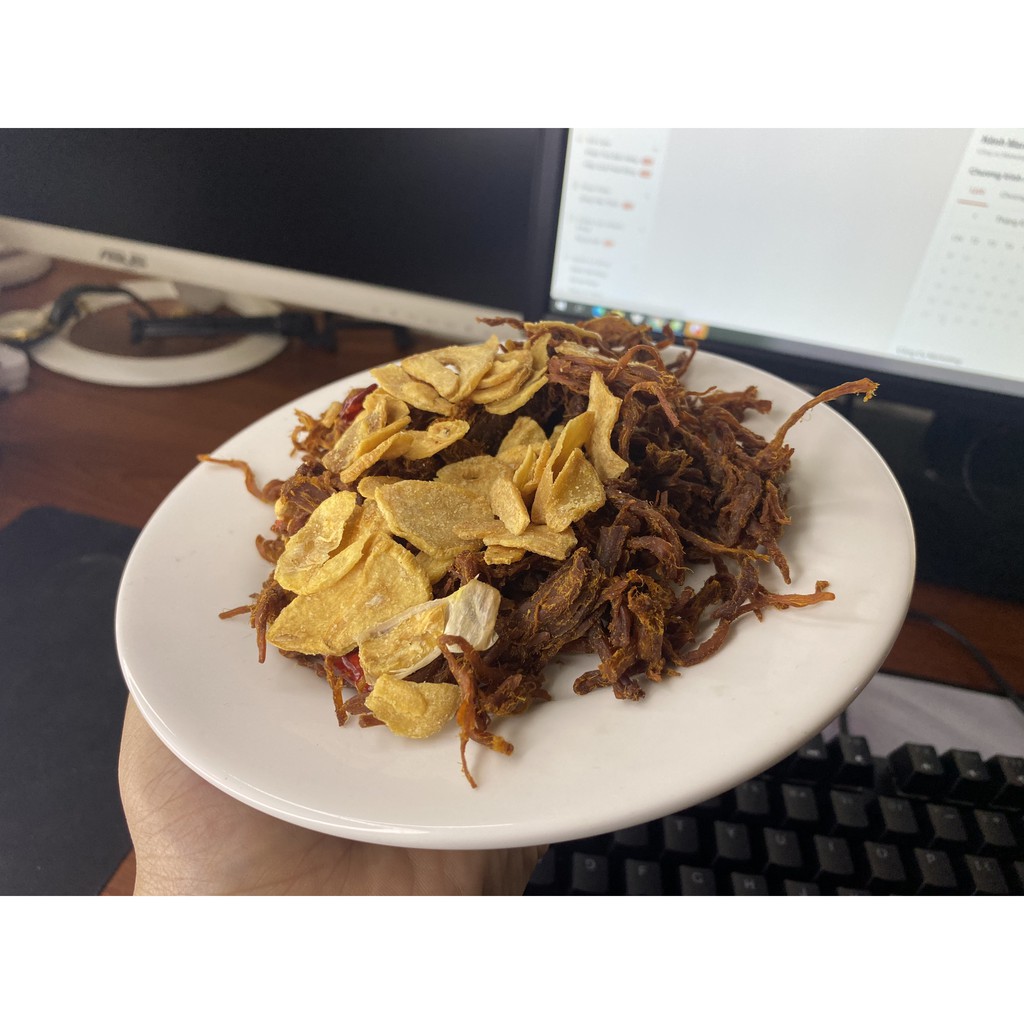 Heo khô cháy tỏi ngon đóng túi zip 500gr| KingFood - Thế Giới Đồ Ăn Vặt - Đồ Ăn Vặt Hà Nội