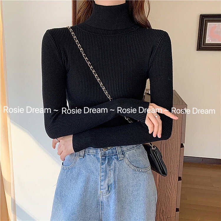 Áo Len Nữ Cổ Lọ Lông Cừu Hàng Quảng Châu Cao Cấp, Áo len gân cao cổ lọ  - Rosie Dream Rosie Dream Shop
