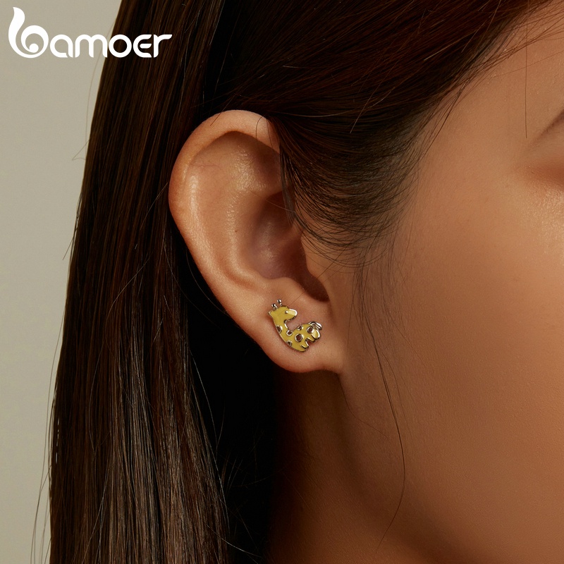 Đôi bông tai Bamoer BSE586 925 bạc hình hươu cao cổ độc đáo sành điệu cho nữ