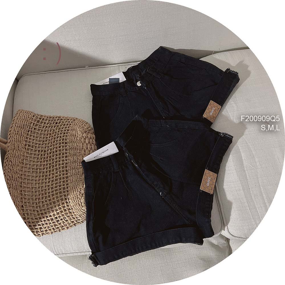 Quần short jean lật lai gắn mác chữ lưng cao hàng đẹp!