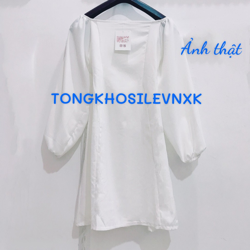 ĐẦM TRẮNG CỔ VUÔNG TAY BỒNG - VÁY TRỄ VAI DÀI TAY TRẮNG CHỮ A ULZZANG