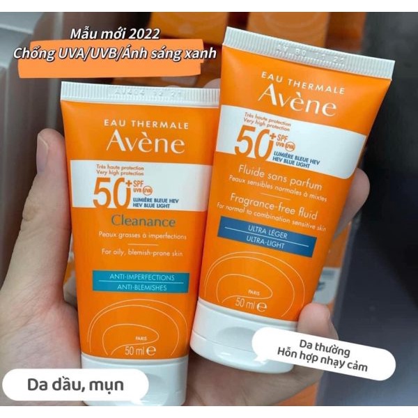 Kem Chống Nắng Avene Dry Touch Fluide SPF50+ 50ml  Avene Mattifying Cleanance SPF50+ 50ml (Mẫu Mới)