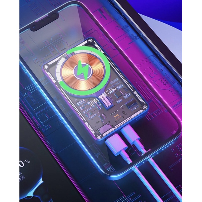 Pin sạc dự phòng không dây WEKOME tích hợp sạc nhanh PD20 W 10000mAh trong suốt