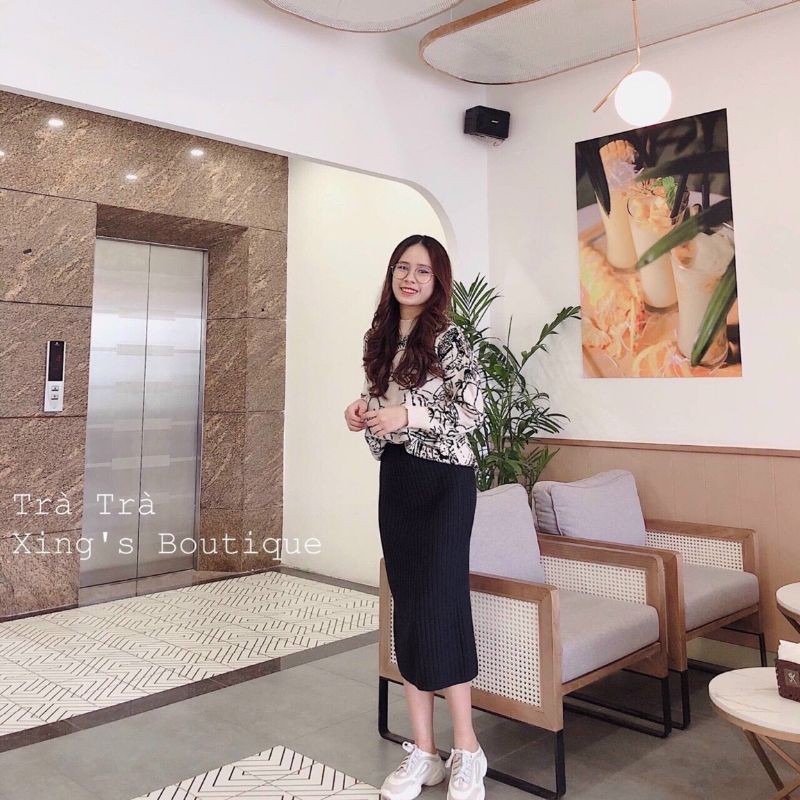 Chân váy len đũa xẻ hàng dày dặn dài 70cm hàng QC loại 1