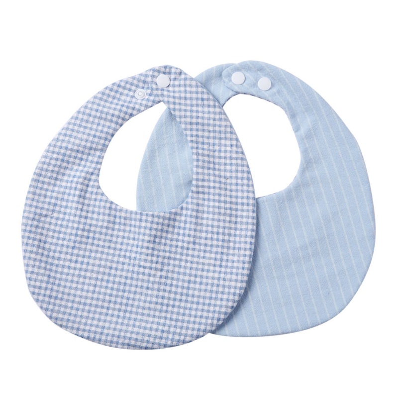 Set 3 Yếm Ăn Cotton Lanh Có Kẹp Dây Xích Đeo Hai Mặt In Họa Tiết Kẻ Sọc Cho Bé