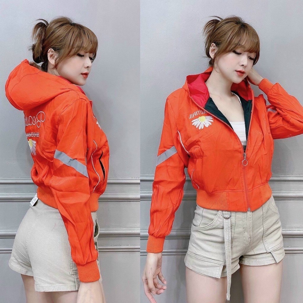 Áo khoác dù Nữ 2 lớp form ôm eo, thêu hoa Cúc Hot trend 2021 | BigBuy360 - bigbuy360.vn