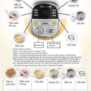Nồi nấu cháo chậm bear 0.8L + CÓ LỒNG HẤP