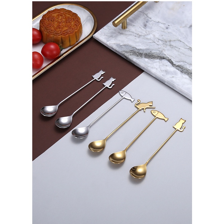 Muỗng Cà Phê Hình Mèo Hoạt Hình Bằng Thép Không Gỉ 304