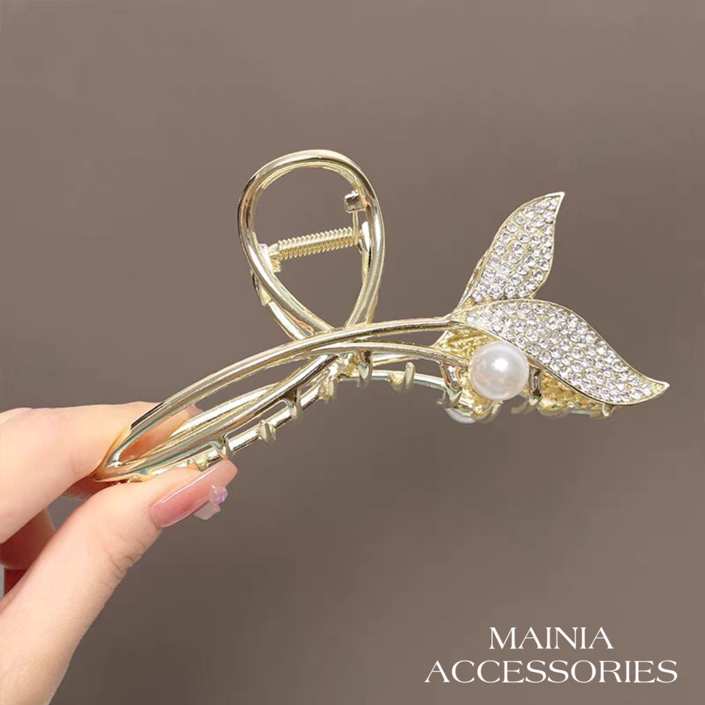 [12 Cm Bao Đẹp] Kẹp Tóc Càng Cua Kim Loại Hàn Quốc Hình Đuôi Cá Đính Đá Siêu Sang Chảnh  Đi Tiệc Mainia Shop