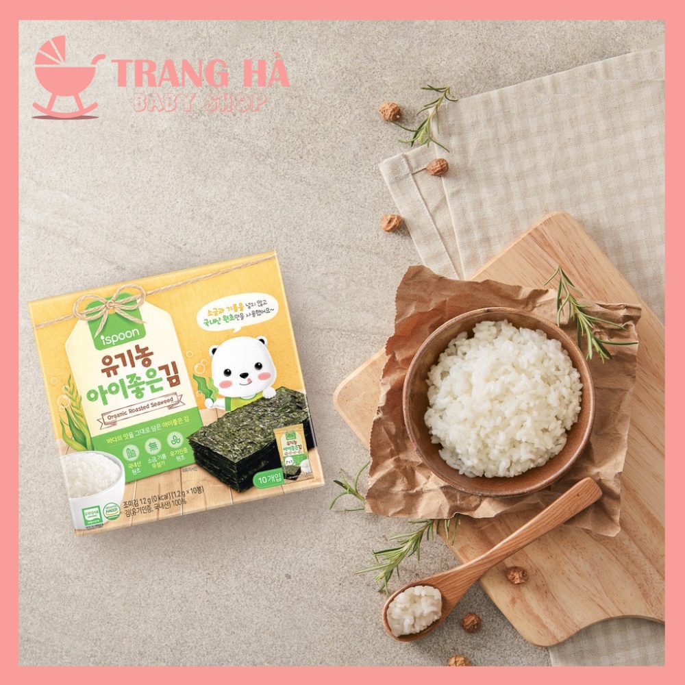 &lt;Date T10/2023&gt; Hộp 10 Gói Rong Biển Ăn Liền Hữu Cơ ISPOON Tách Dầu, Tách Muối Cho Bé