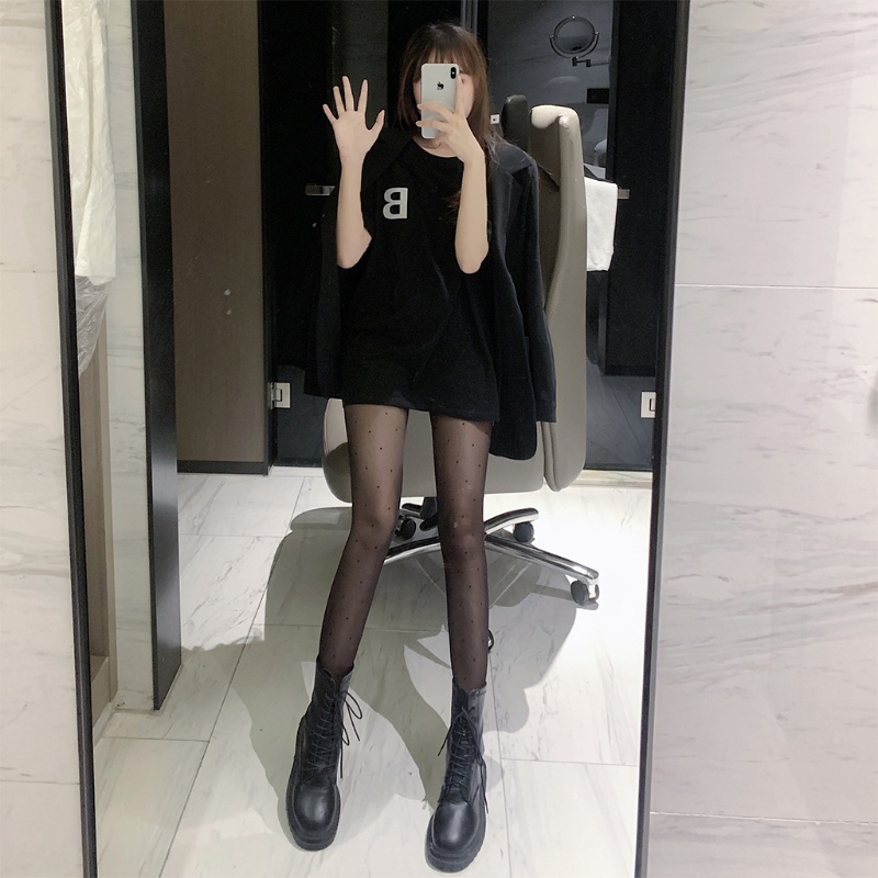 Xiangbao Quần Tất Lụa Trong Suốt Họa Tiết Chấm Bi Nhỏ Màu Trơn Phong Cách Harajuku Lolita Cổ Điển Cho Nữ Pat