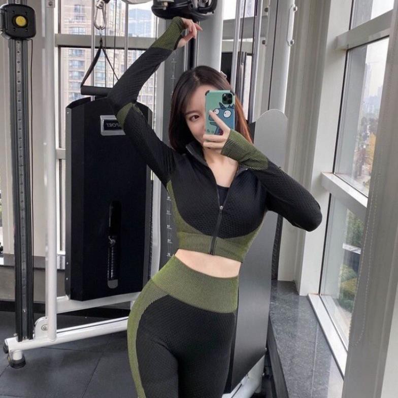 XẢ KHO SÉT 3 MÓN- Quần áo Tập Thể Thao Nữ - Bộ Tập Gym, CAO CẤP BAO CHẤT HÓT 2021