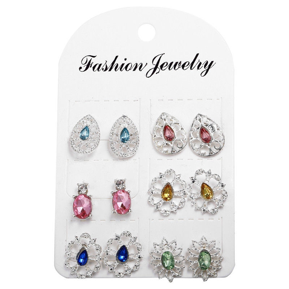 Bộ 6 đôi hoa tai đính đá chạm khắc tinh xảo cho nữ