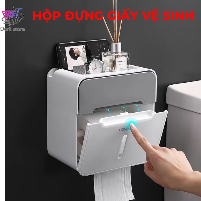 Hộp Đựng Giấy Nhà Vệ Sinh, Kệ Để Đồ Nhà Tắm Thiết Kế Hai Ngăn Tiện Lợi Tặng Kèm Miếng Dán - Dorii Store