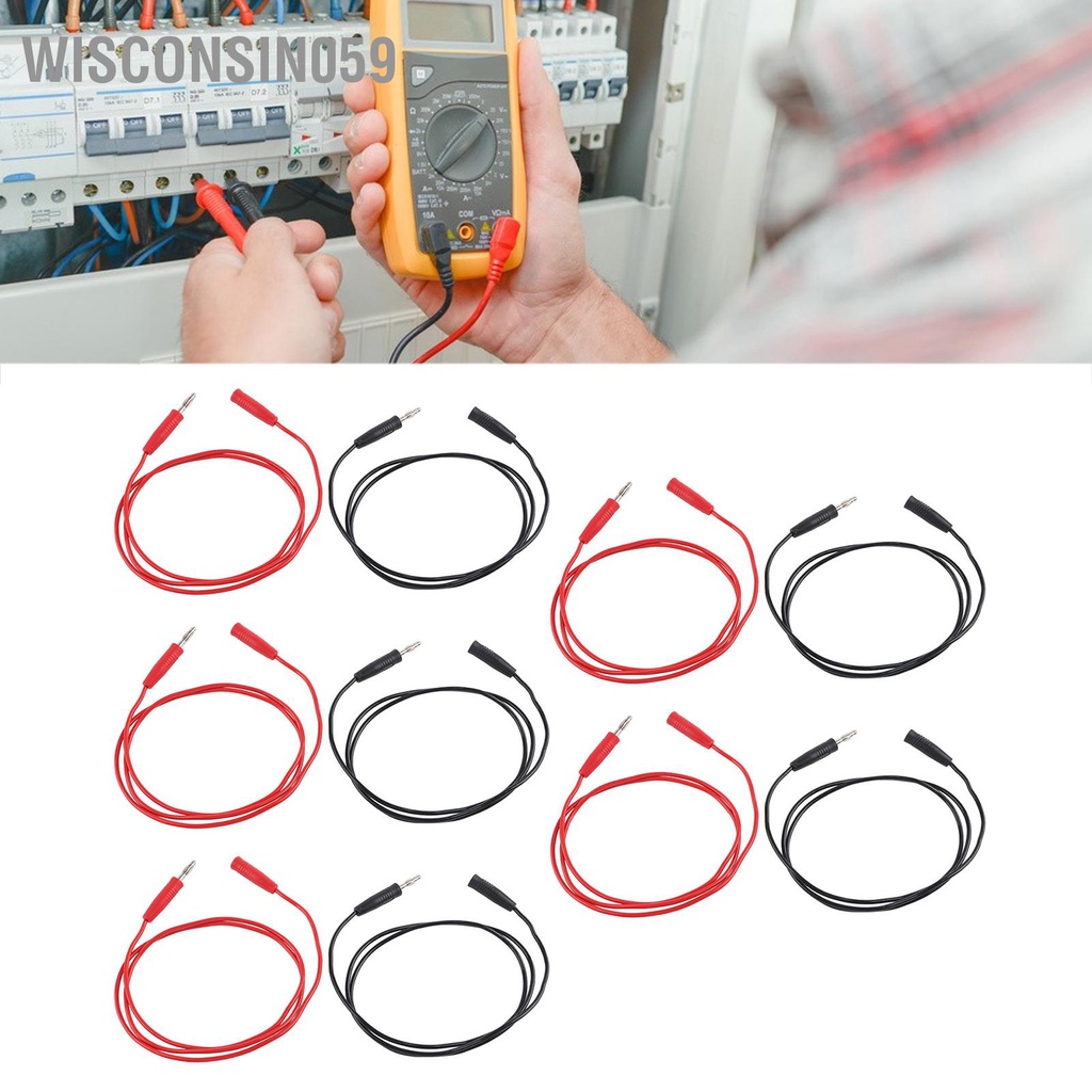 Wisconsin059 5 Bộ 4mm Dây dẫn thử nghiệm phích cắm chuối Nam nữ 0 75mm² cáp kết nối điện tử