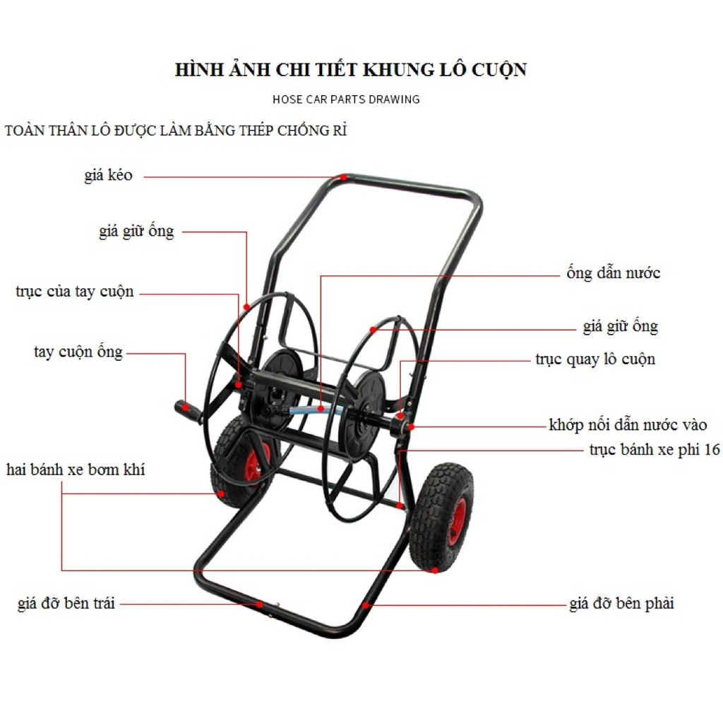 Khung Rulo Cuộn Ống Nước LionKing FG02A -Có Thể Cuộn Dây Nước, Dây Điện , Dây Cáp Mạng Tín Hiệu