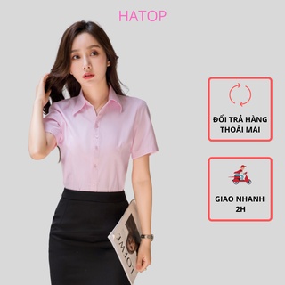 Áo sơ mi nữ tay ngắn hatop cao cấp vải cotton loại 1 màu hồng phấn ashn218