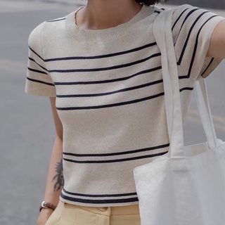 Áo montoghi cổ tròn kẻ