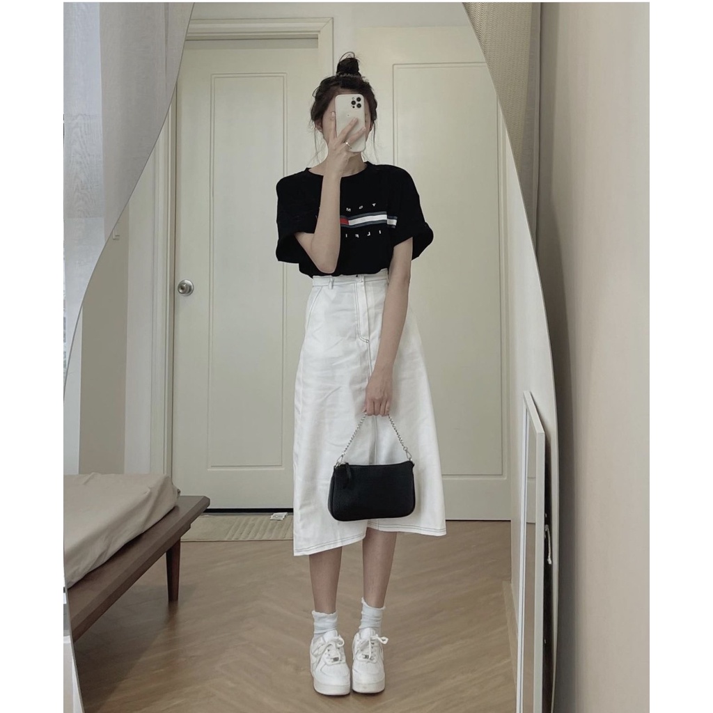 [Ảnh thật/Video] Chân váy kaki viền chỉ dáng dài - 29feb.closet - CV2