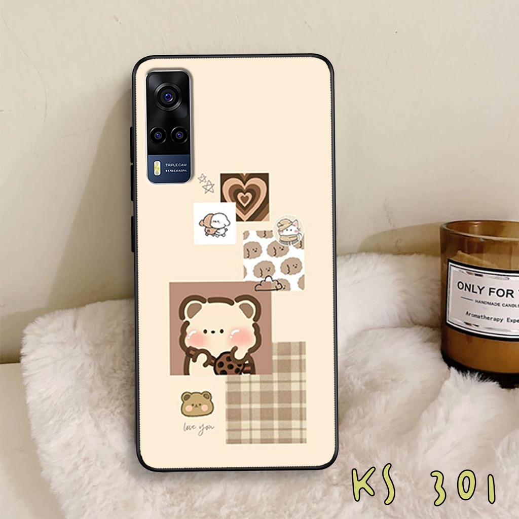 Ốp lưng Vivo Y72 5G - Y51 2020 - Y53s - Ốp lưng vivo in hình gấu &amp; thỏ đang yêu - lưng nhám viền TPU cao cấp