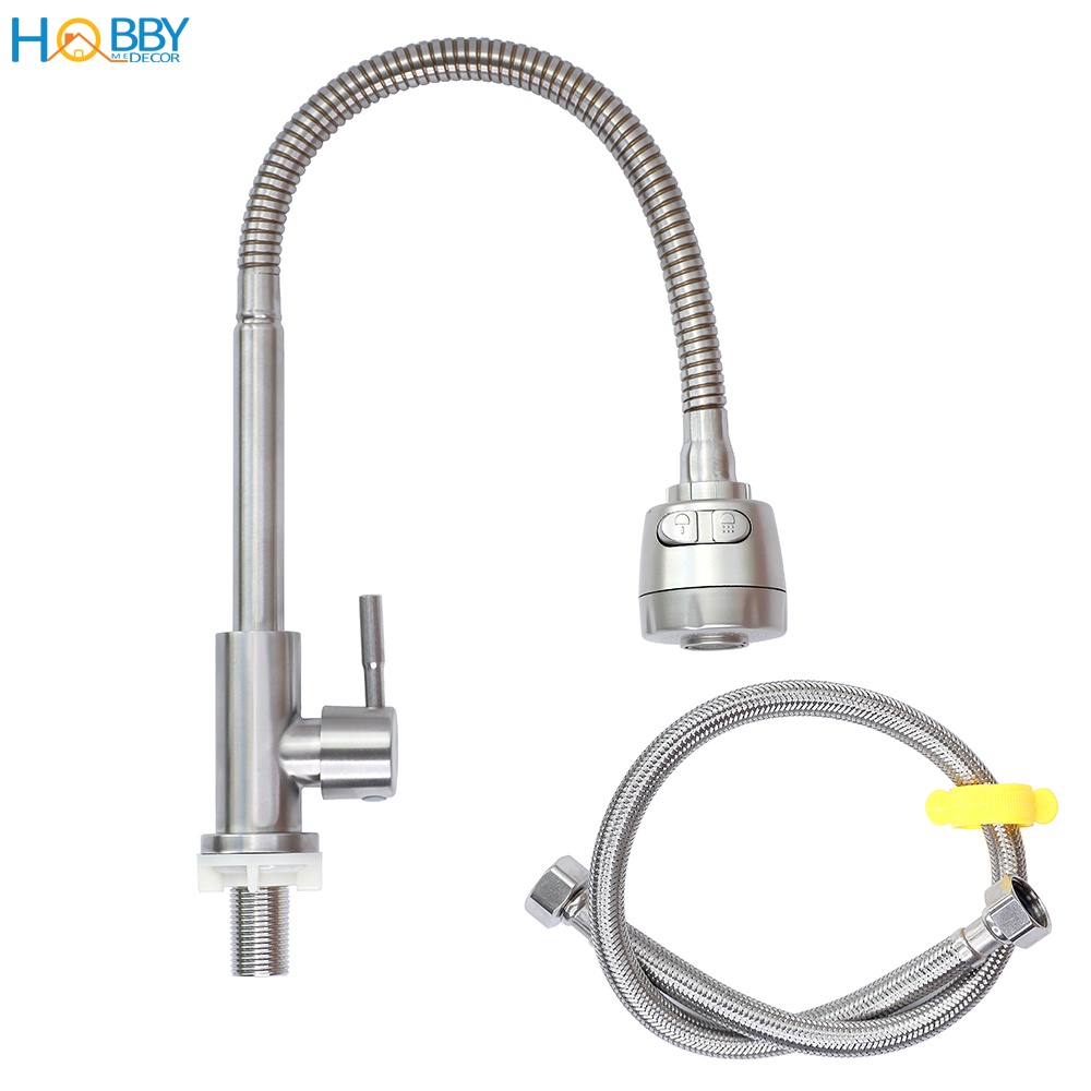 Vòi Rửa Chén Đầu Tăng Áp Thân Uốn Cong Inox 304 Hobby Home Decor Lxl