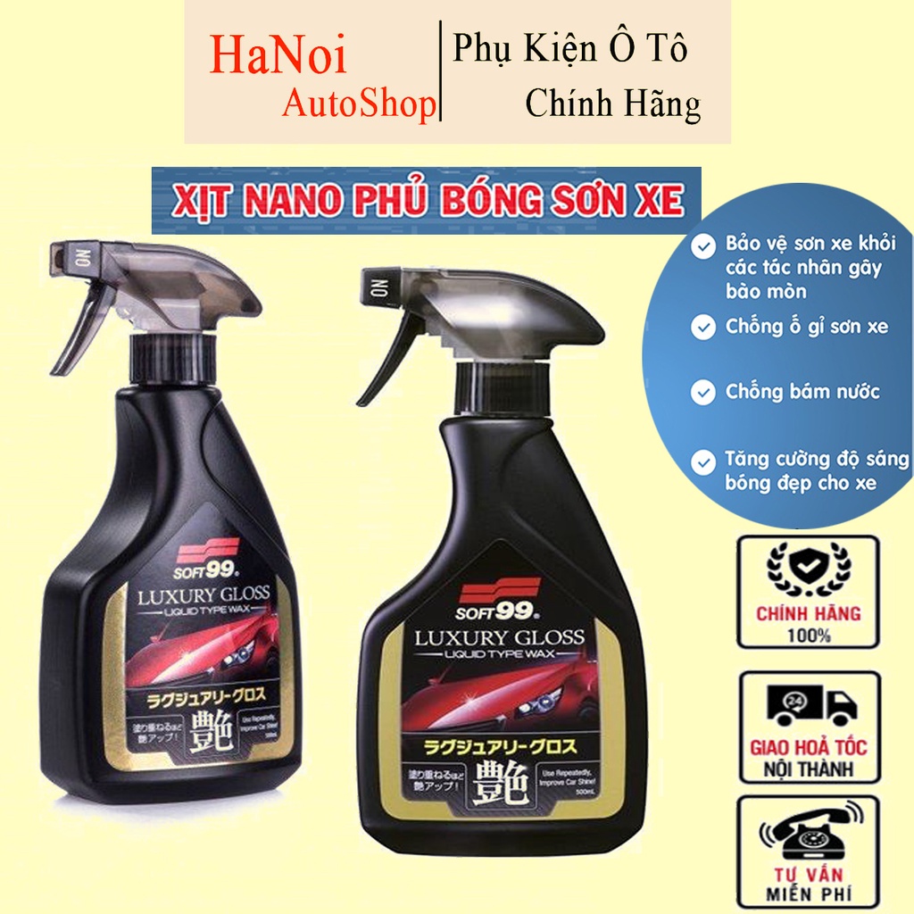 Chai xịt phủ bóng sơn xe ô tô, chống bám nước Luxury và Fukupika của Soft99 Giúp bảo vệ sơn xe khỏi bụi