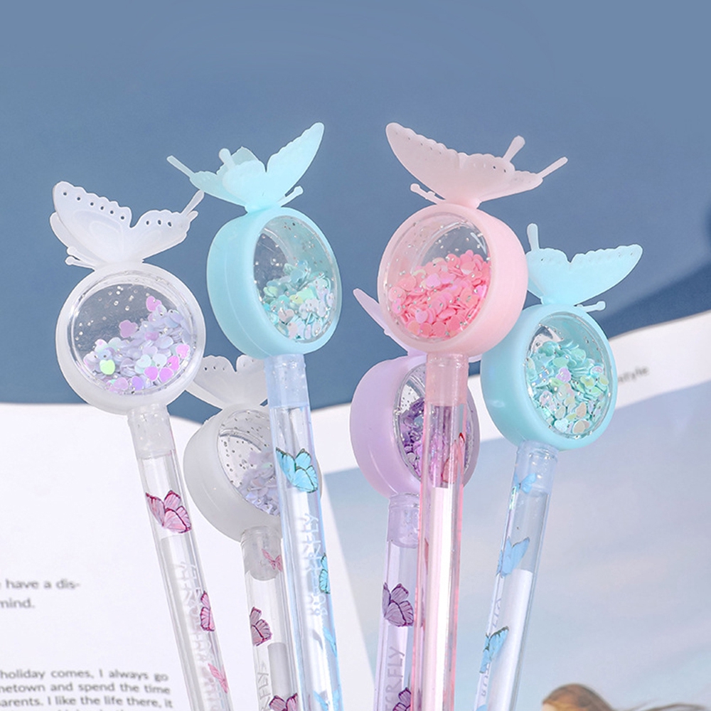 Set 4 Bút Bi Ngòi 0.5mm Mực Đen Trang Trí Bướm Xinh Xắn