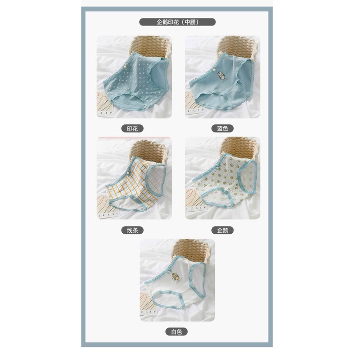 Quần lót nữ Cotton họa tiết chim cánh cụt dễ thương kẻ gân tăm co dãn kháng khuẩn