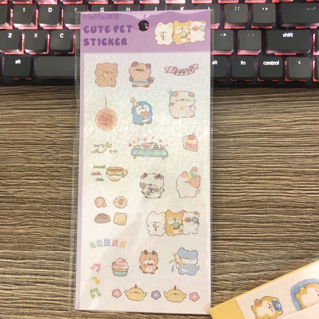Miếng Dán Sticker Có Phủ Kim Tuyến , tấm dán sticker nhiều kiểu xinh xắn giá rẻ