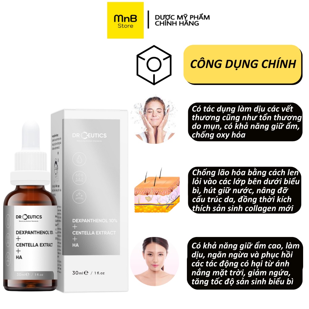 Serum DrCeutics Dexpanthenol 10% Centella Extract HA cấp ẩm và phục hồi da 30ml 100ml
