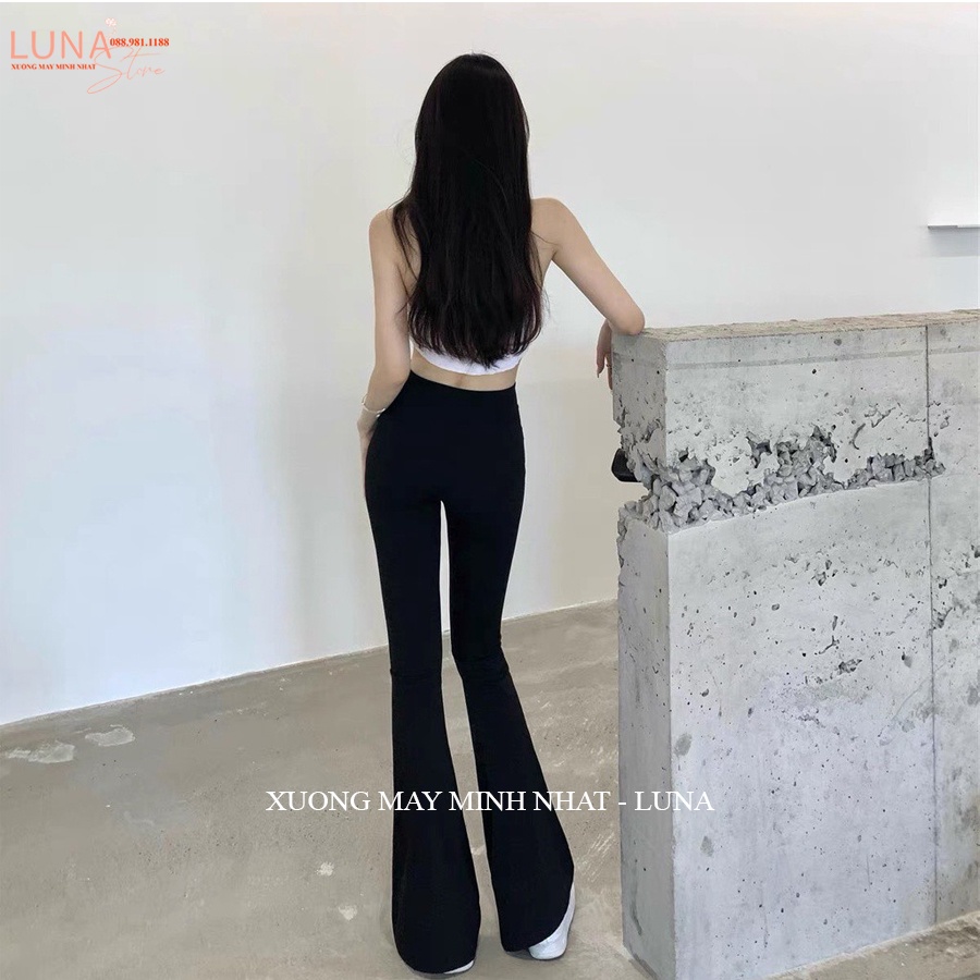 Quần ống loe cạp cao nữ dáng dài - Quần legging nữ ôm ống loe lưng chun có dây eo vải co dãn tôn dáng công sở đi học