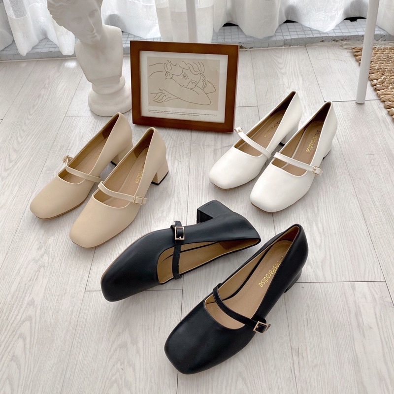 Giày cao gót bít mũi cao 5cm form búp bê thon dáng chân, chất da mềm đế êm ái