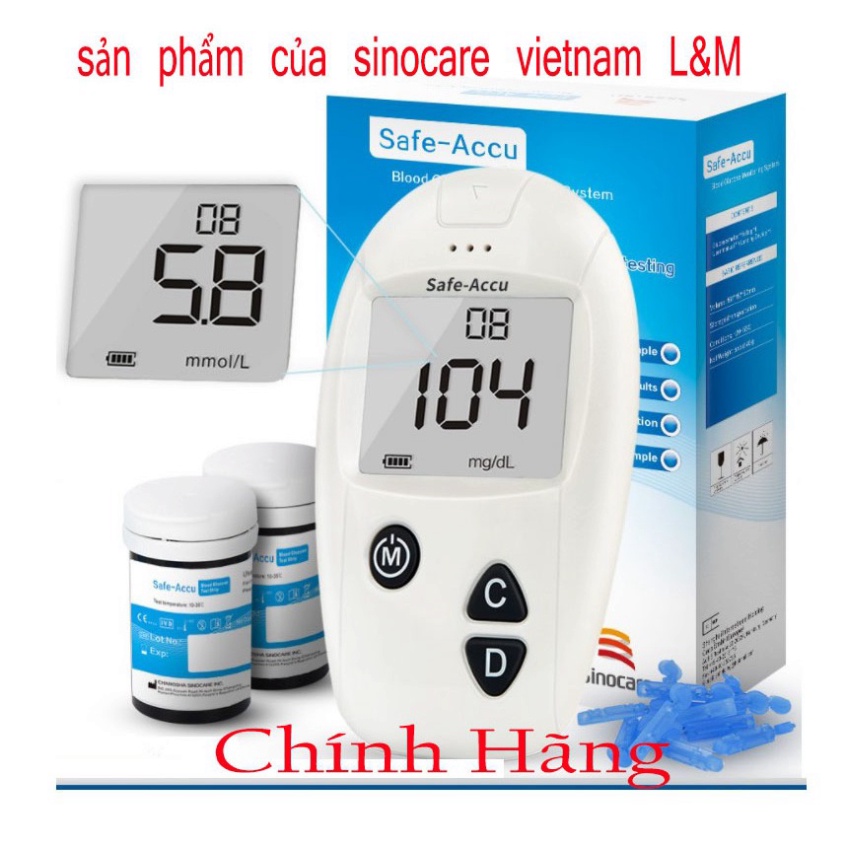 [SIEU SALE] * Máy Đo Đường Huyết Safe - Accu Chính Hãng SINOCARE Giá Rẻ Tặng Kèm 50 Kim Que Thử + 50 Kim