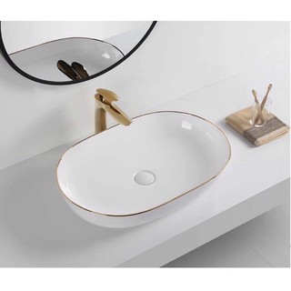 Chậu lavabo trắng viền vàng