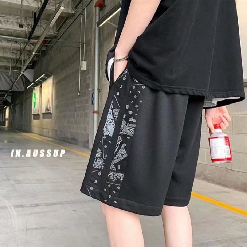 Quần Short Thể Thao Ống Rộng Màu Sắc Tương Phản Thời Trang Mùa Hè Cho Nam