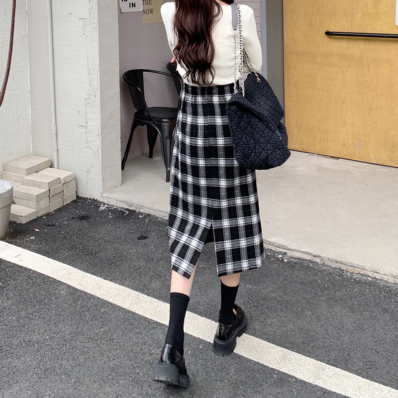 Chân váy chữ A SUXI lưng cao họa tiết sọc caro phong cách cổ điển thời trang cho nữ