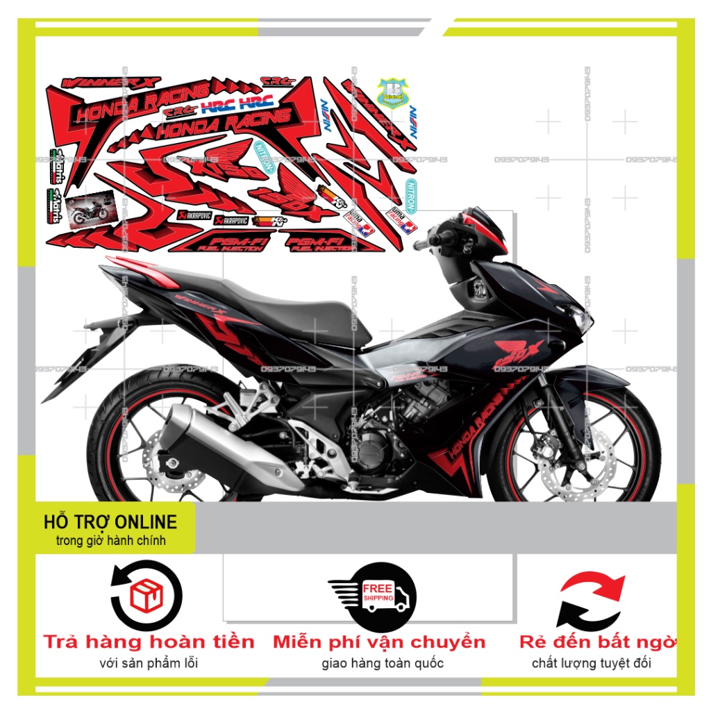 TEM XE WINNER X HONDA RACING ĐỎ ĐEN -- SHIN DECAL 2