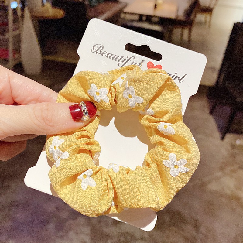 Dây Buộc Tóc Scrunchies Vải Hoa Cúc Hàn Quốc Cho Nữ