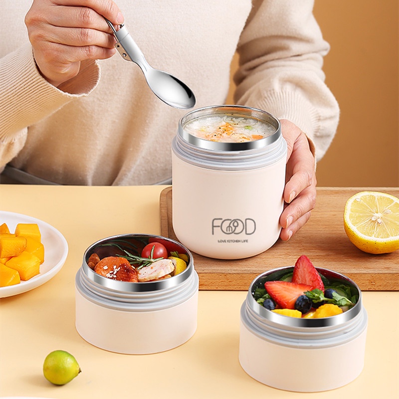 Hộp Cơm Trưa Giữ Nhiệt Bằng Thép Không Gỉ 304 Thiết Kế Hai Tầng Chống Tràn Kèm Túi Đựng Tiện Lợi